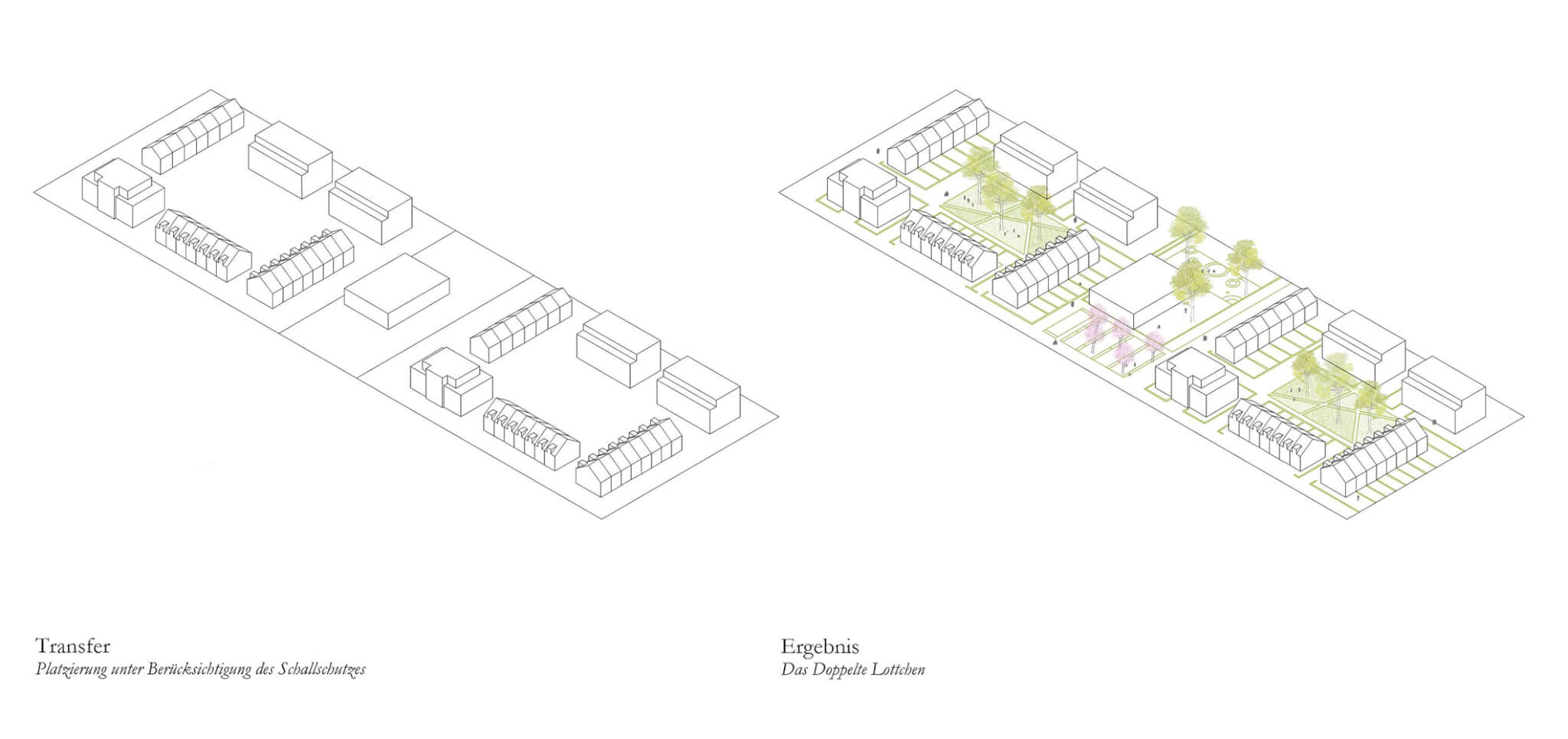 Piktogramm2 zeigt Transfer + Ergebnis des städtebaulichen Konzepts Wohnbebauung Falkenweg-Rondorf von Damrau Kusserow Architekten