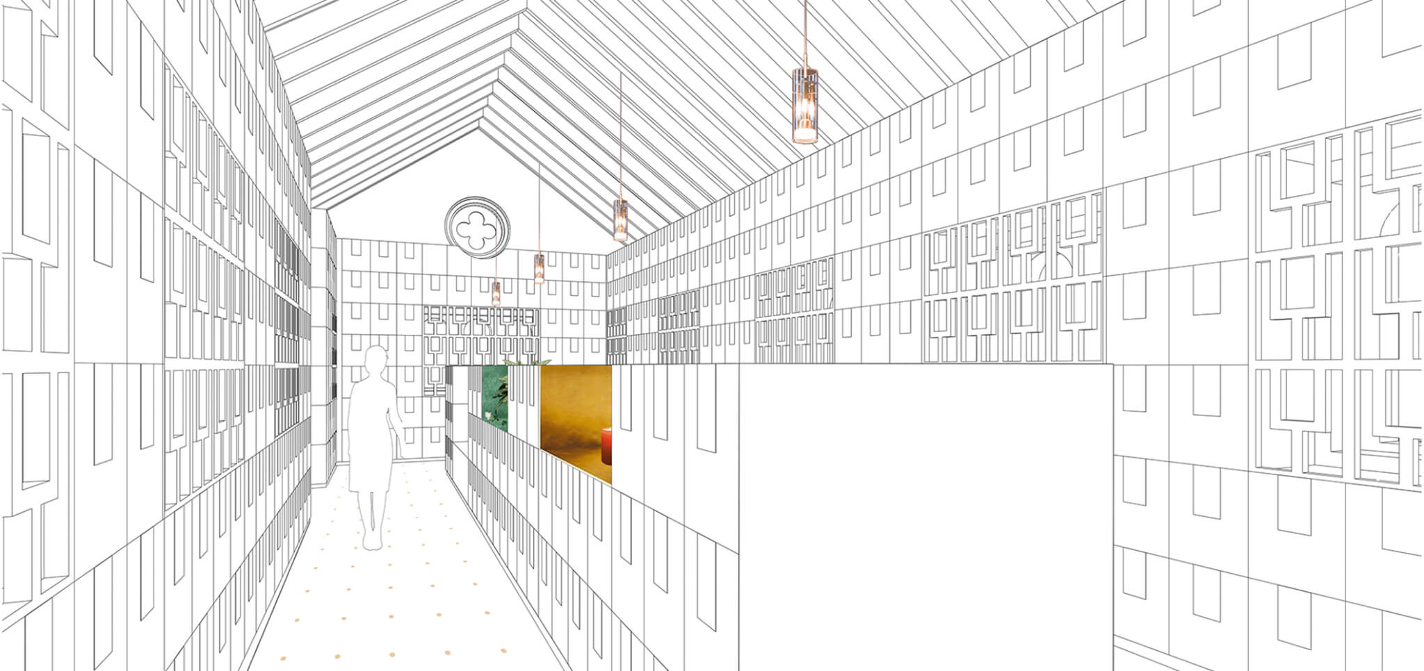 Teaser Perspektivzeichnung für den Wettbewerb Kolumbarium auf dem Melaten-Friedhof von Damrau Kusserow Architekten, Köln