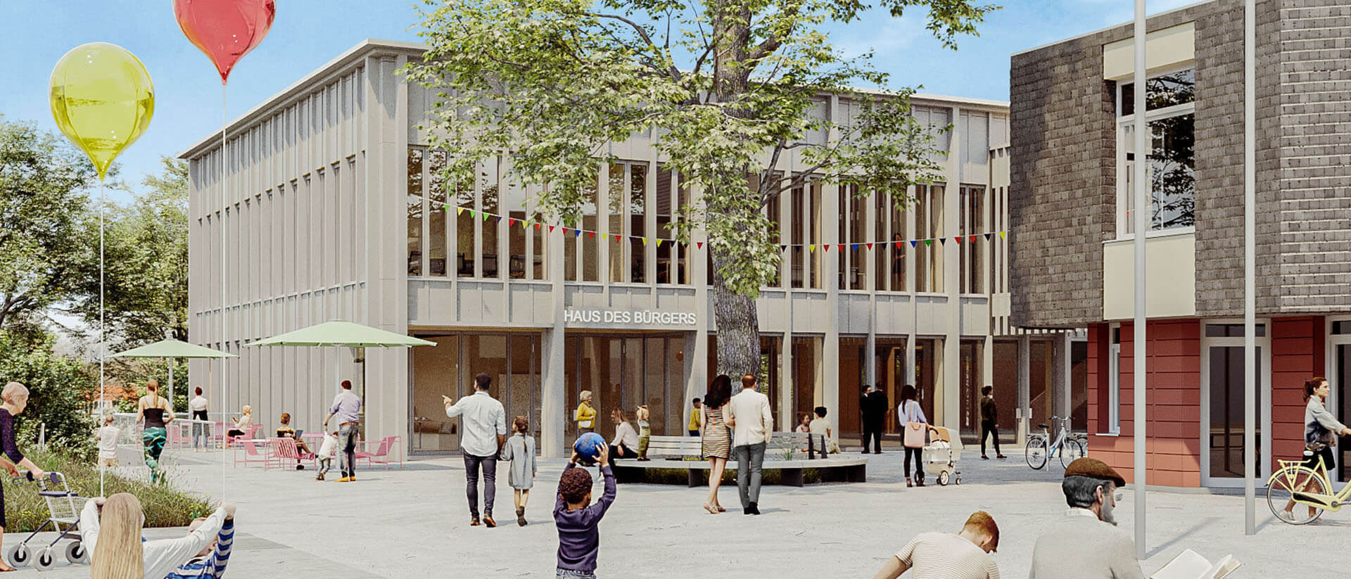 Visualisierung des Eingangsbereichs des Wettbewerbsprojekts Haus des Bürgers in Simmerath von Damrau Kusserow Architekten, Köln