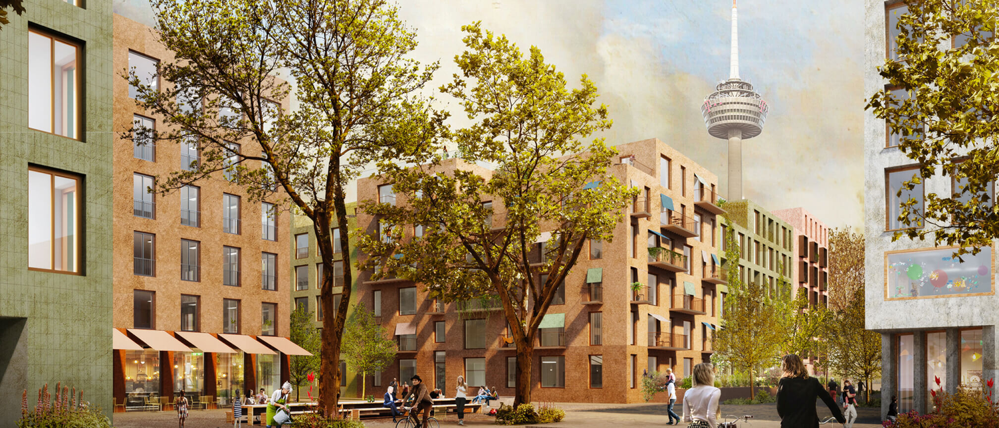 Der Teaser zeigt einen Ausschnitt der Visualisierung des Projekts Ehrenfelder Stadtbausteine von Damrau Kusserow Architekten