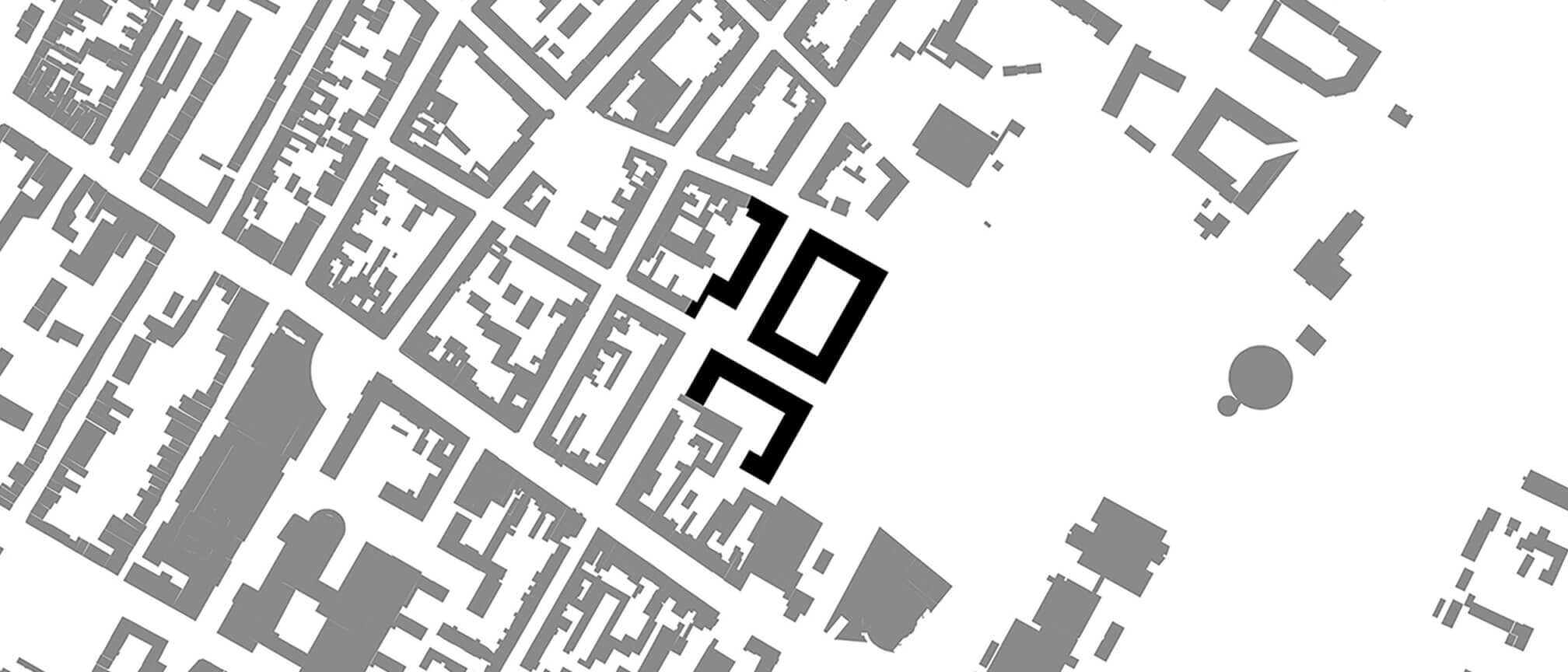 Der Teaser zeigt den Schwarzplan des Projekts Ehrenfelder Stadtbausteine von Damrau Kusserow Architekten