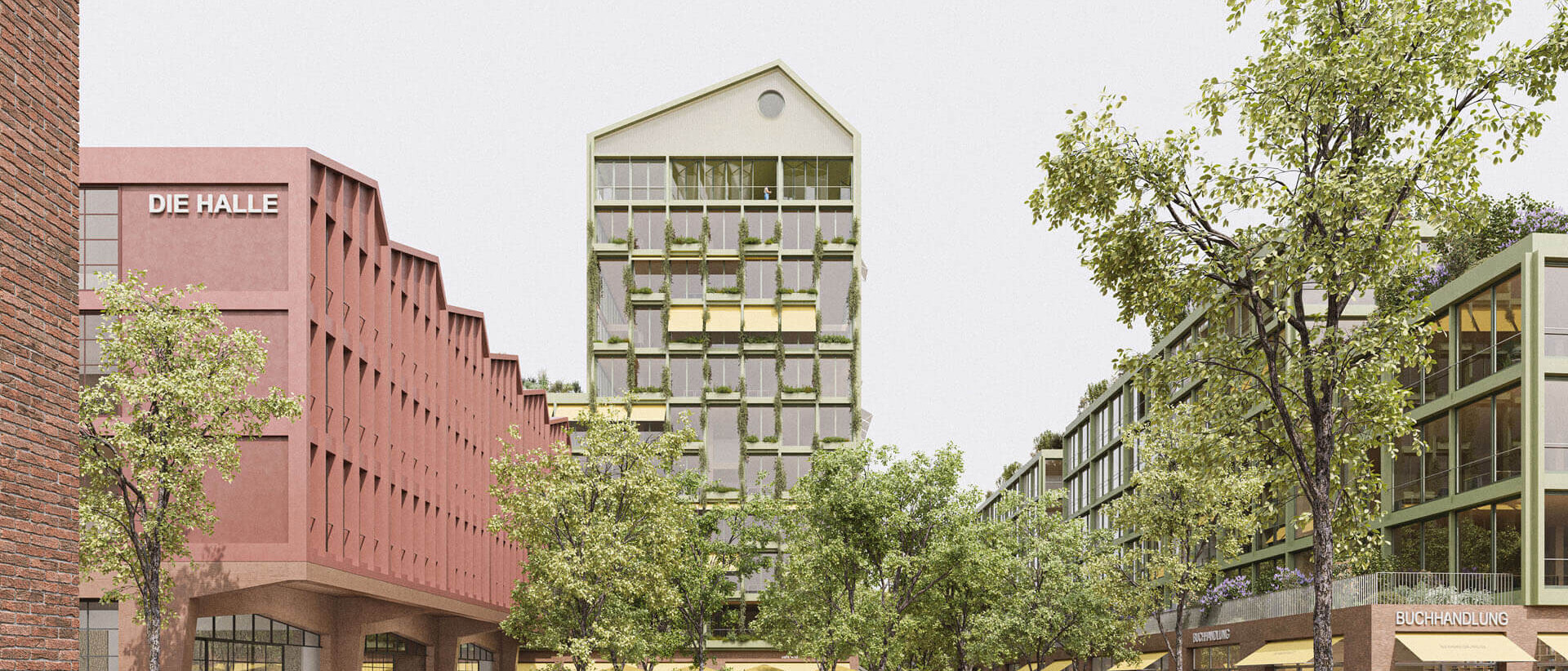 Visualisierung Quartier „Die Halle“ für den Wettbewerb THE WID Gewerbequartier Ehrenfeld von Damrau Kusserow Architekten